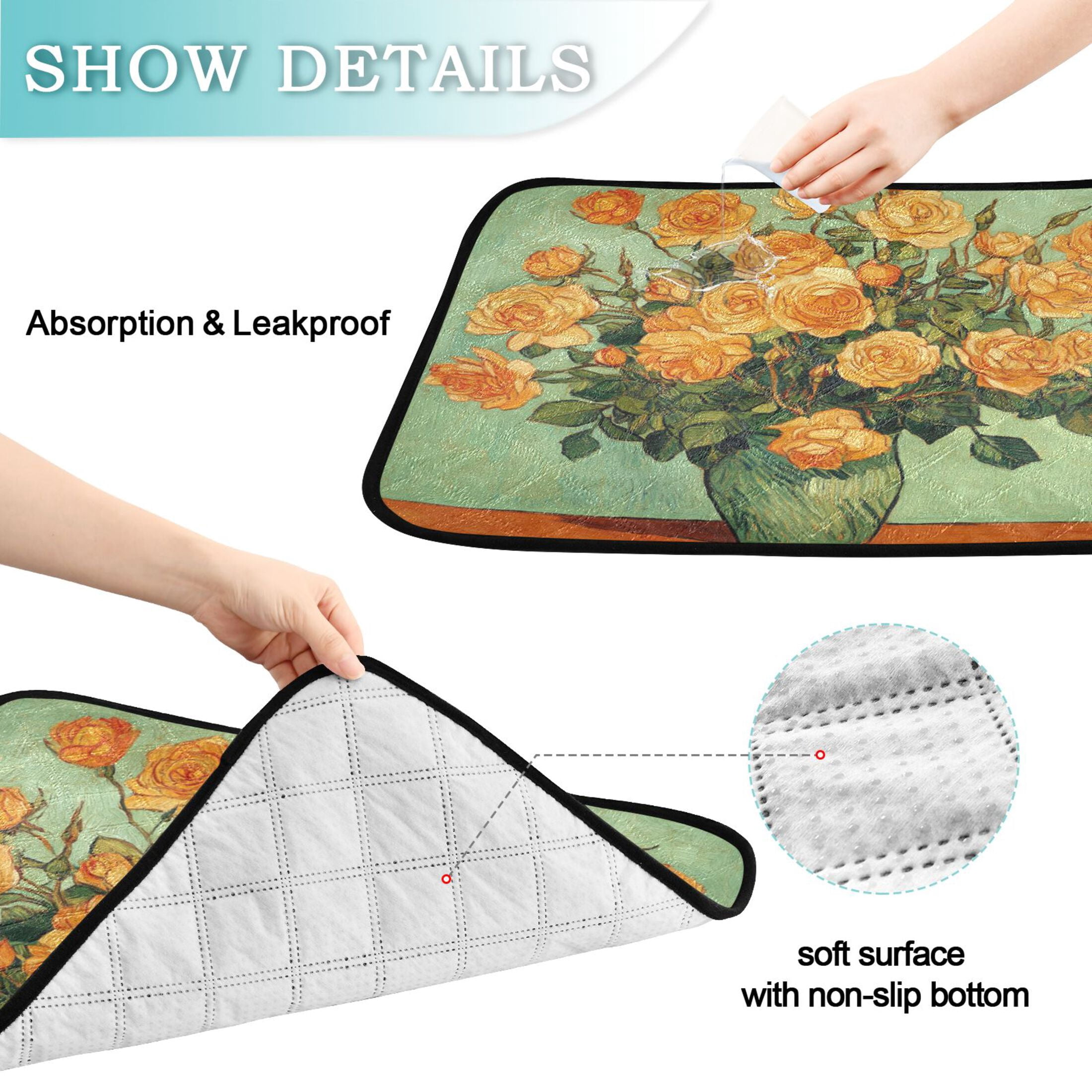 Qxltty Oil Painting Patterns for Yellow Rose Pots Cat litter Pads Pet Set of 3 Diaper Mats Center Anti-leakage Layer Absorbent Soft and Comfortable