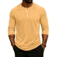thumbnail image 2 of Resicozy Mens Henley 3/4 Length Sleeve Shirts Soft Button Tees Casual Fashion Solid Color T-Shirts Yellow M, 2 of 7
