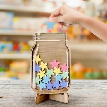 KeirineCC Star Jar Reward System Reward Jar Kids,Incentive Reward Star Jar with Wooden Base,Reward Chart for Classroom Rewards Incentive Rewards for Student Teacher School Classroom Supplies(9 Stars)