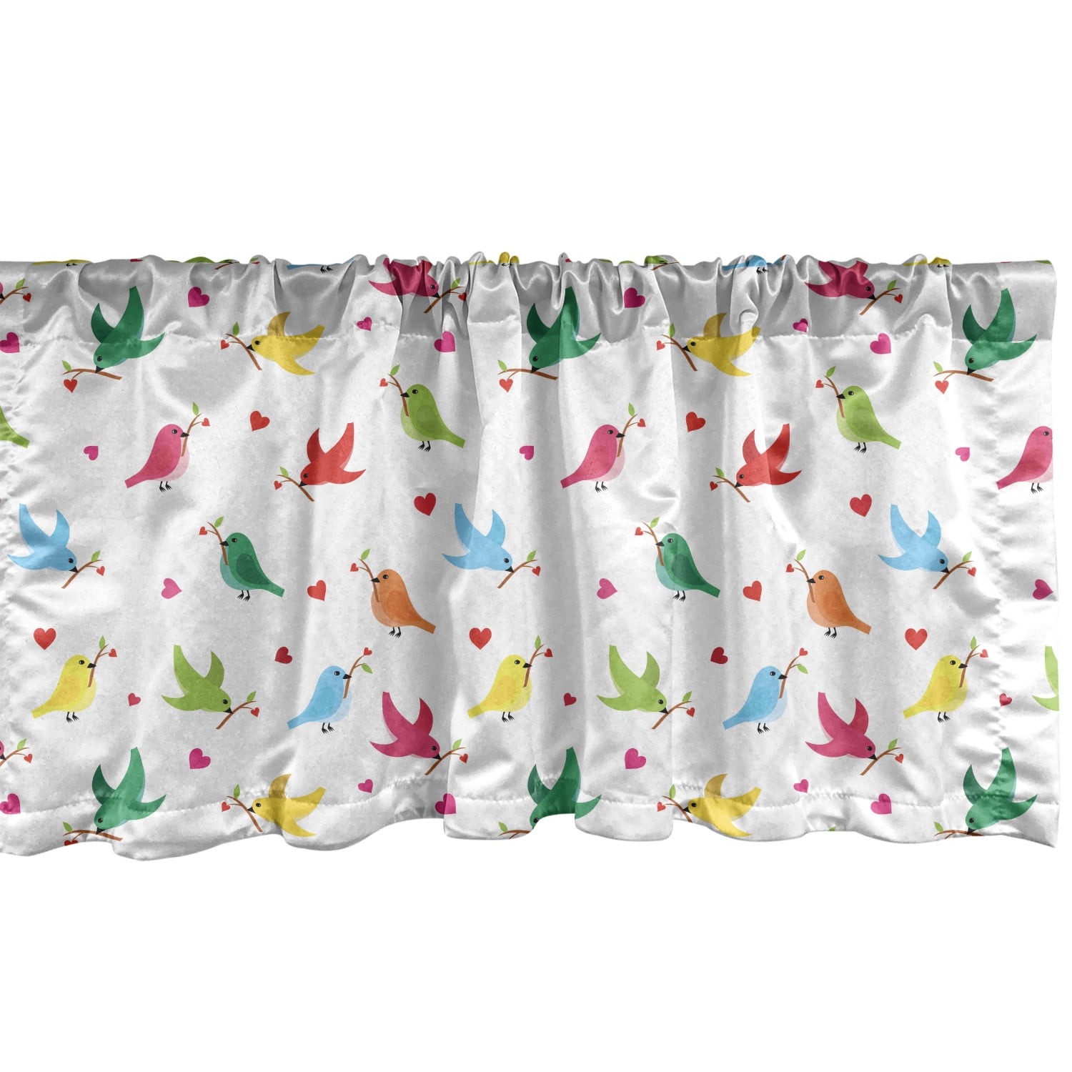 Ambesonne Birds Window Valance, Pattern with Flying Birds Carrying