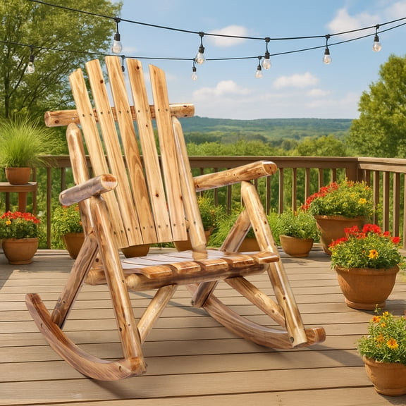 Zimtown 26 in Outdoor Wooden Rocking Chair Patio Adirondack Rocker for Garden Porch Yard, Fir Wood Slatted Seat Rustic High Back Carbonized