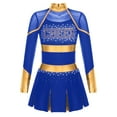 thumbnail image 6 of iiniim Kids Girls Long Sleeve Cheerleading Uniform Dance Party Dress with Pom Pom Headwear Socks A Blue 12, 6 of 7