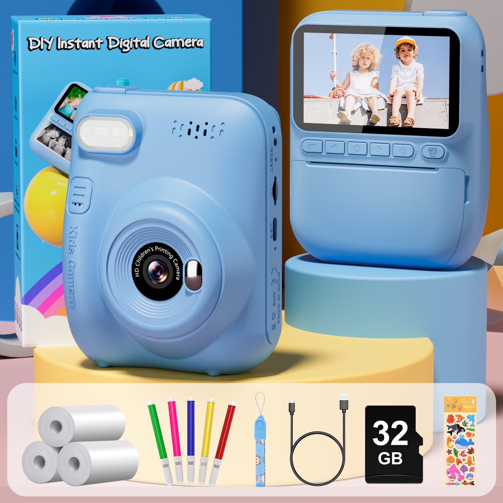 Instant Print Camera for Kids, 3.0" HD 1080P Digital Video Instant Camera for Boys & Girls Age 3-12 Birthday Gifts - Blue