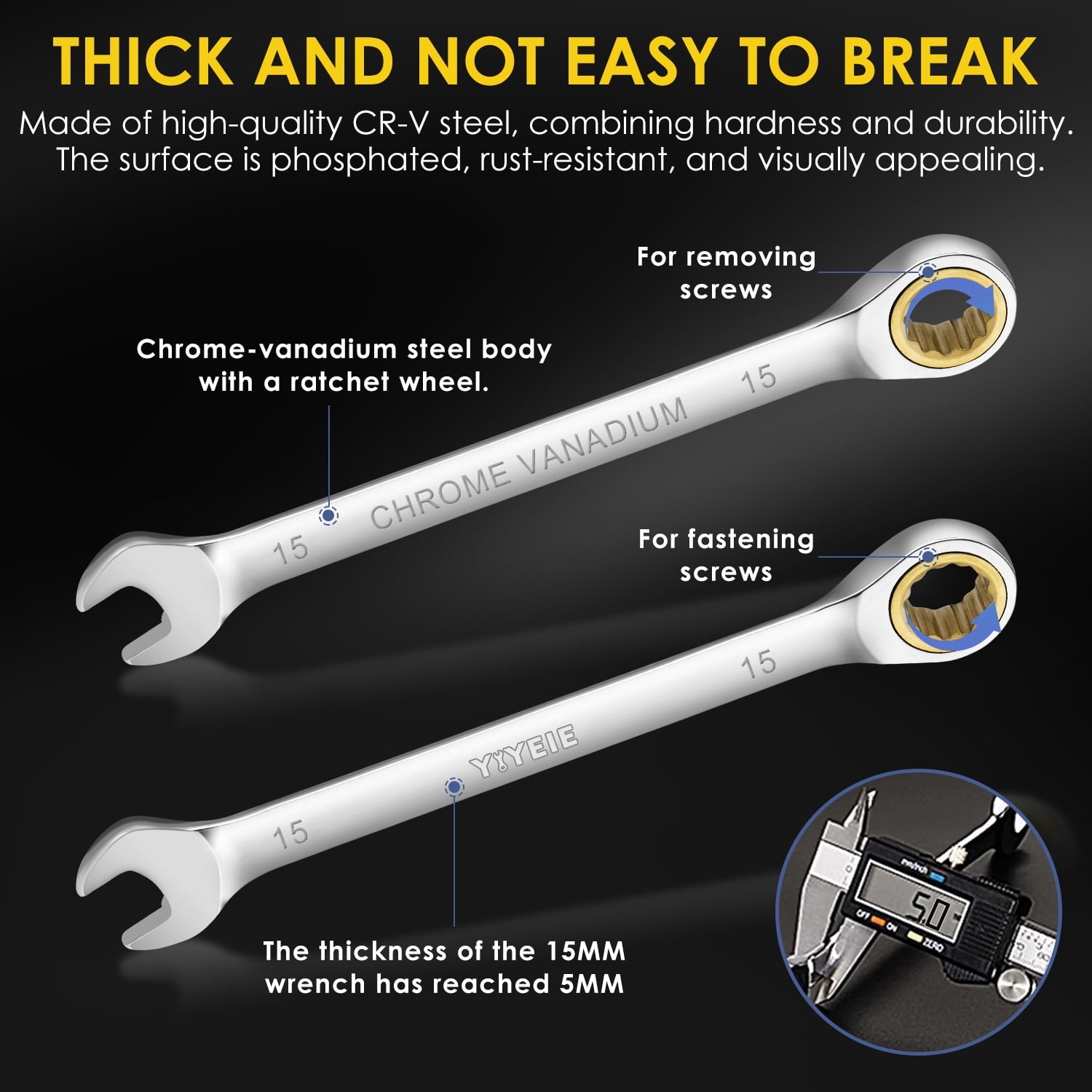 11Pcs Metric Ratcheting Wrench Set , Sizes 8-19mm, Combination Wrench Set in Cr-V Steel with Wrench Storage Pouch