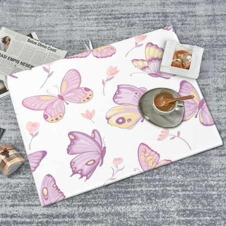 

PUREYAH Dish Mat Drying Kitchen Mat Microfiber Purple Fairytale Cartoon Butterfly Quick Absorbent Sink Drying Mat for Kitchen Counter 18x24 Inch