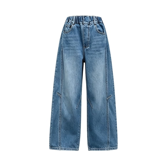 CPNG Girls Barrel Jeans Elastic Waist Baggy Wide Leg Denim Pants Trendy Loose Casual Y2k Streetwear Denim Trousers