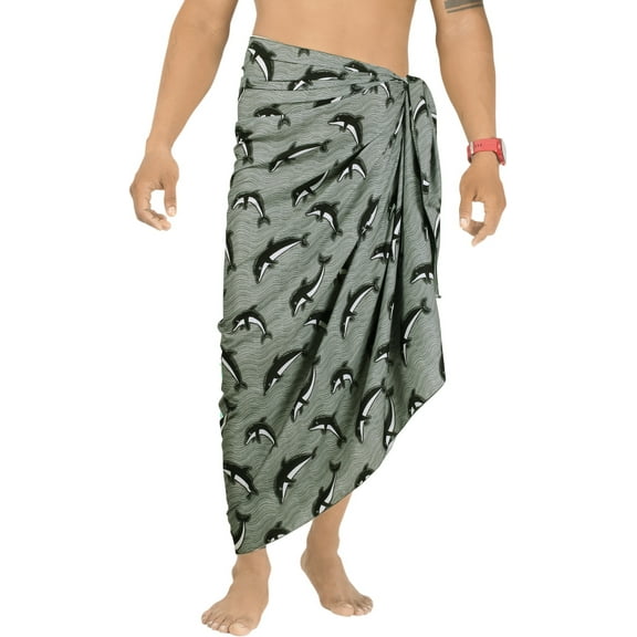 HAPPY BAY Men's Standard Surfing Sarong Full Beach Wrap One Size Obsidian, Dolphin Summer Vacation Aloha