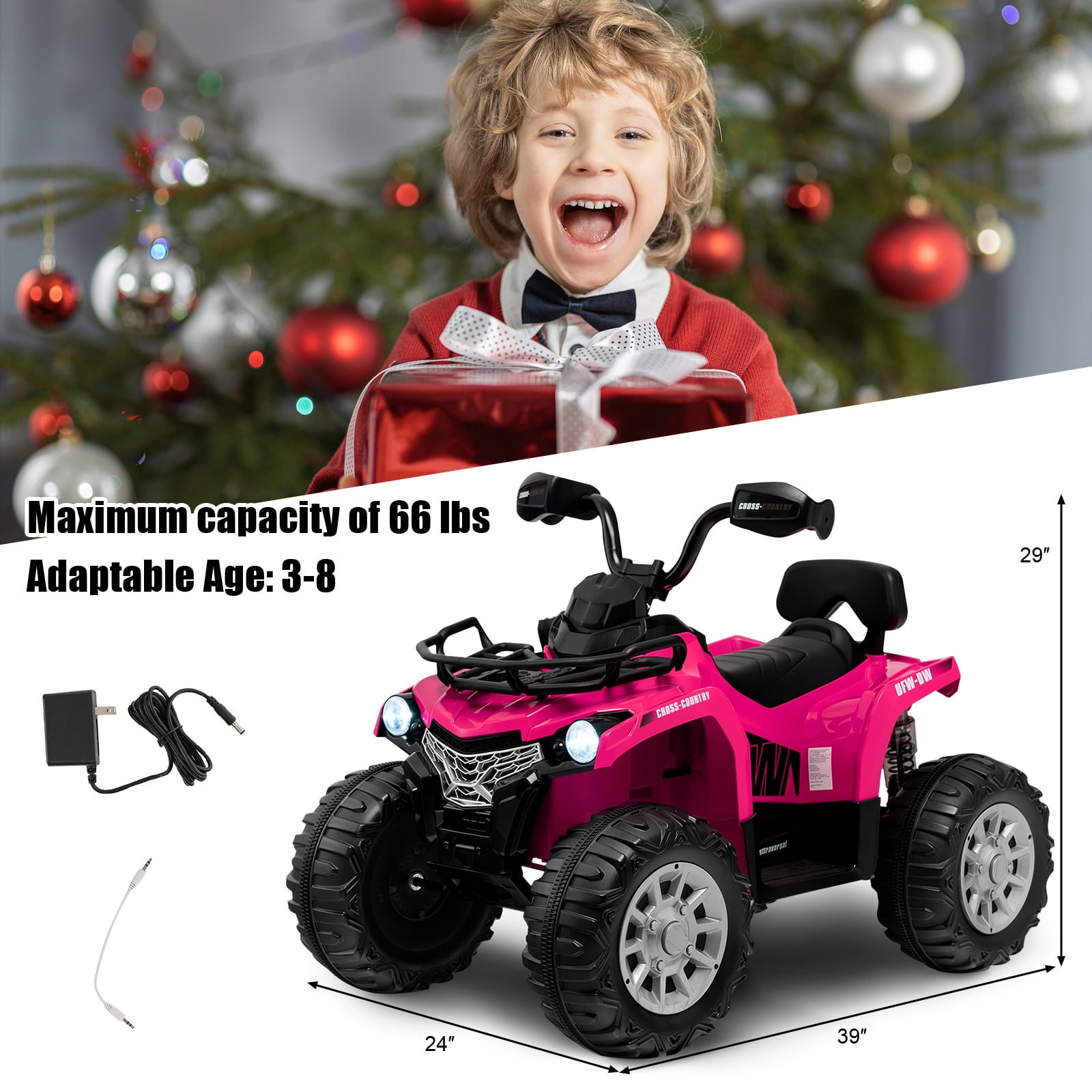 Infans 12V Kids Ride On ATV Electric 4-Wheeler Quad 2 Speeds w/ Mp3 & Headlights Pink