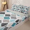 thumbnail image 2 of Castle Fairy Bohemian Geometric Quatrefoil Zipper Queen Comforter Set with Fitted Sheet and 2 Pillowcases,Vintage Rhombus Grid Zipper Bedding Set,Teal Gray Cream,Reversible, 2 of 7