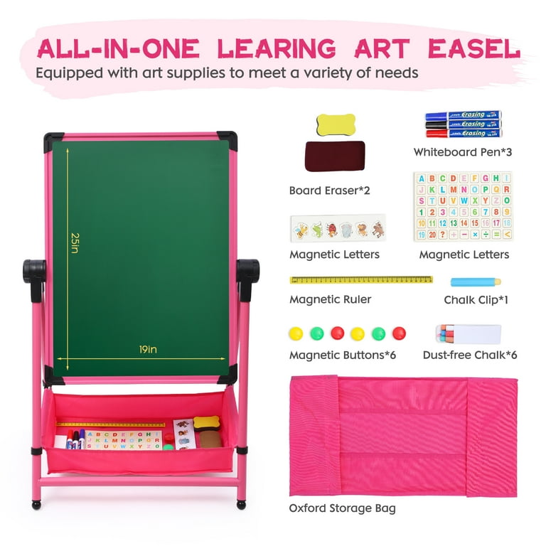 Kids Art Easel Double Sided Iron Easel Whiteboard Chalkboard 26inch 43inch Height Adjustable 360 Rotating Easel Standing Drawing Board With Bonus~p105438343