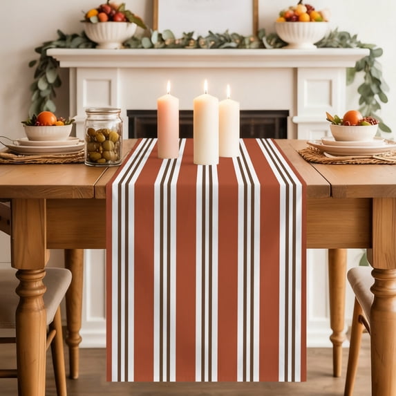 Table Runners 72 Inches Long Dress Scarves, Burnt Orange Brown Striped Farmhouse Kitchen/Dining Table Decor Table Runner, Coffee Tablerunners, Modern Farmhouse Vertical Stripes 13x72 Inch