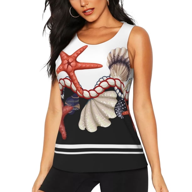 Balery Starfishes Shells Camiseta sin mangas estampada ligera para mujer, tops de entrenamiento sin mangas, camisetas de yoga transpirables de secado rápido.-X-Large