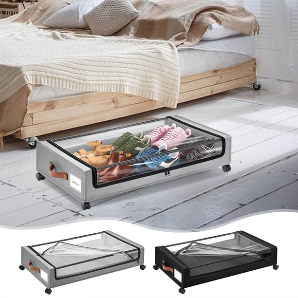 Caja de almacenamiento debajo de la cama con ruedas | Organizador de gran capacidad para ropa, zapatos, libros | El marco de tela y metal 600D soporta hasta 66 libras | Etiqueta de ventana
