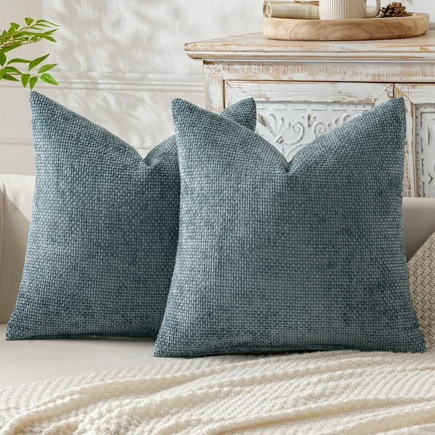 XmhyTop-A Juego de 2 fundas de almohada decorativas en gris claro y azul, 45 x 45 cm, estilo bohemio moderno para dormitorio y sala de estar.