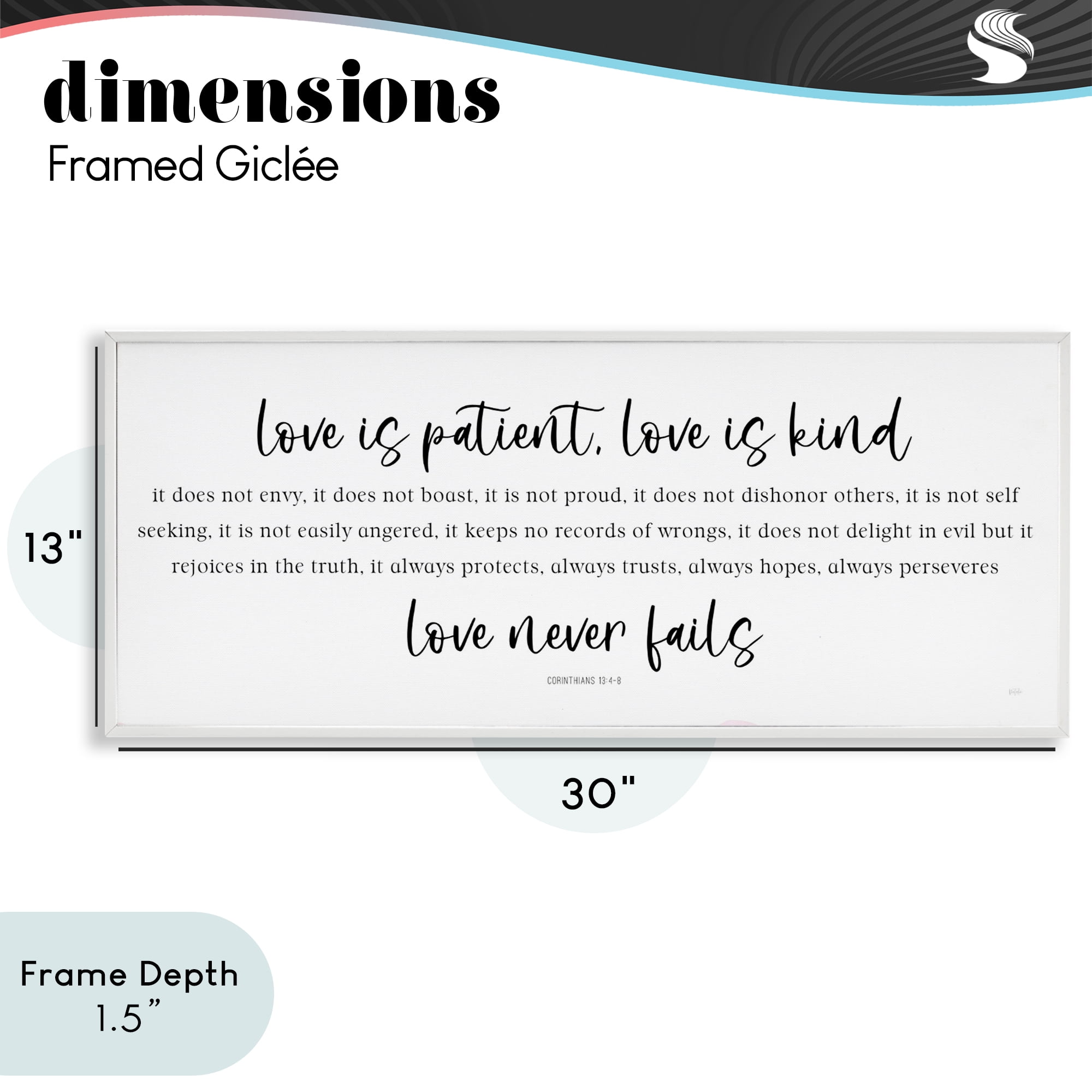 Stupell Industries Love Never Fails Proverb White Framed Giclee Art, design by Natalie Carpentieri