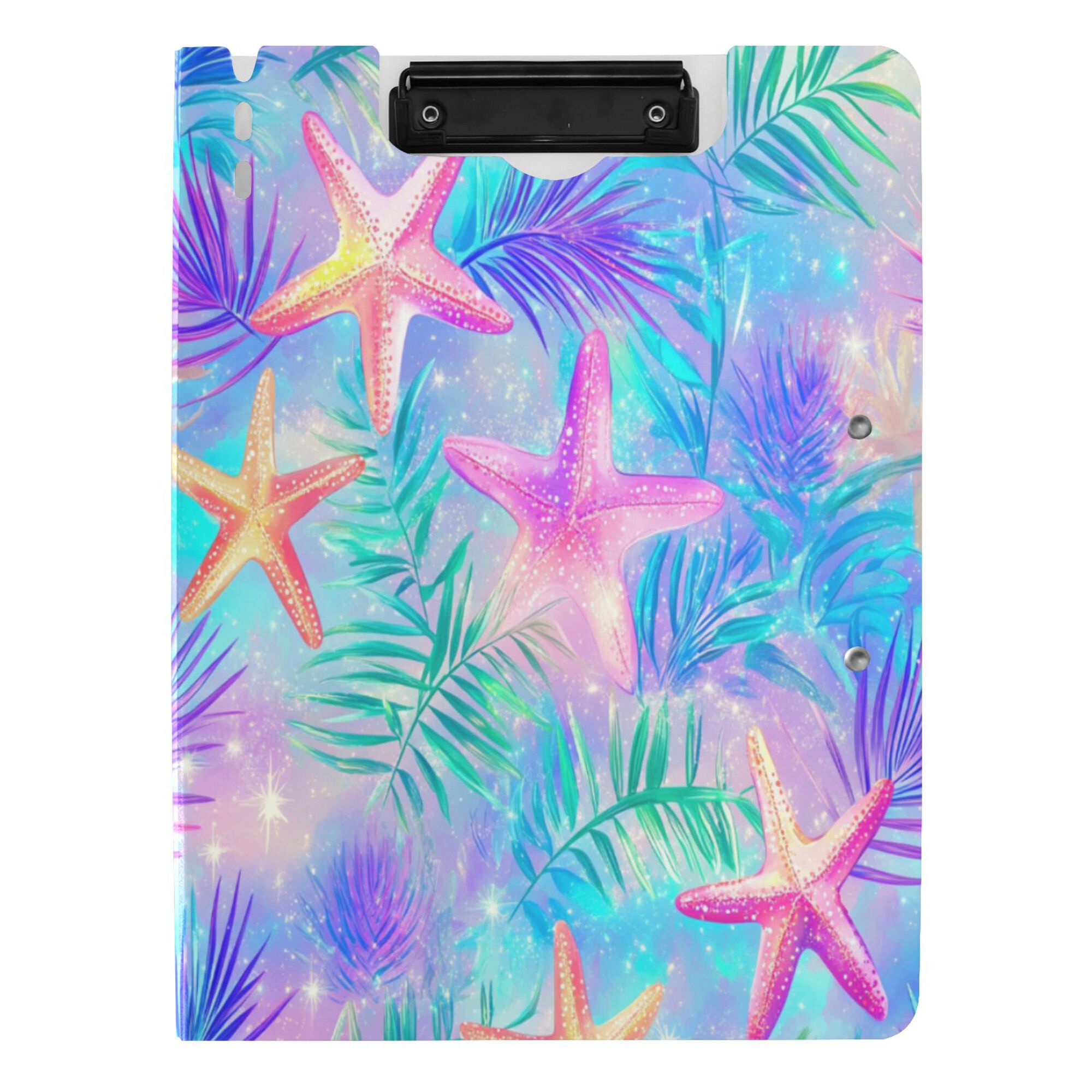 FORMRS A4 Clipboard Folder with Pen Holder Horizontal Foldable School Office Binder, Neon Starfish Pattern