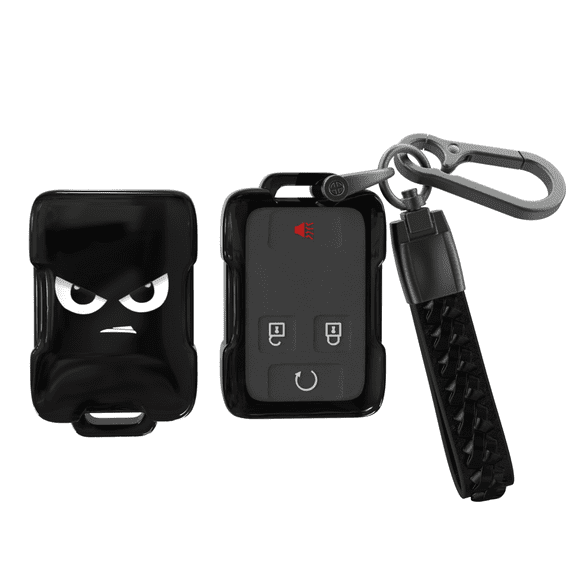 Soopcase for Chevy Key Fob Cover, TPU Key Protector Case with Leather Keychain for 2014-2021 Chevrolet Silverado 1500/2500/3500 HD Colorado Tahoe Suburban GMC Sierra Yukon Canyon(Black,3/6 Buttons)