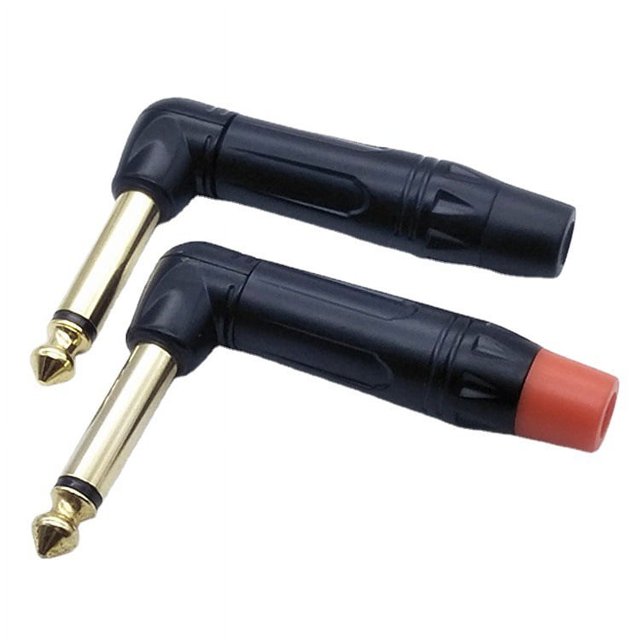 Nuevo 6,5 codo 6,35 conector de audio único 90 grados micrófono de soldadura chapado en oro de dos núcleos grande (2 uds)