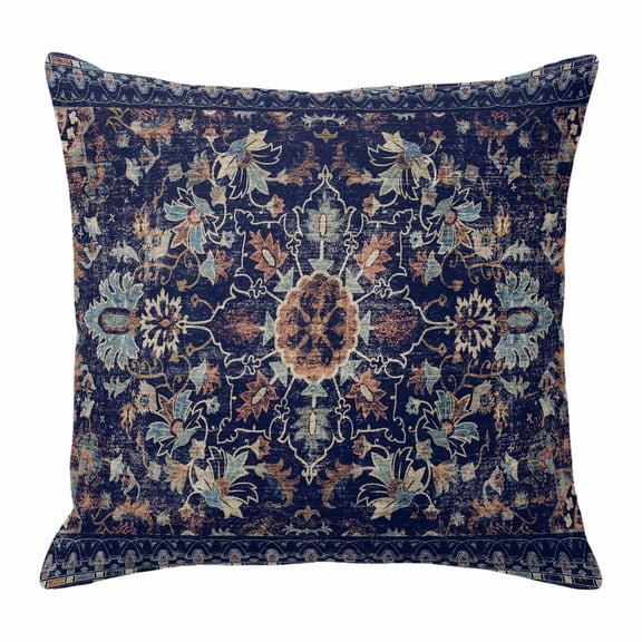 Pillow Covers 24x24 Inch, Navy Blue Boho Linen Pillowcase with Invisible Zipper, Abstract Art Ethnic Vintage Geometric Decorative Throw Pillow Covers Cushion Case for Couch Sofa Bed Living Room