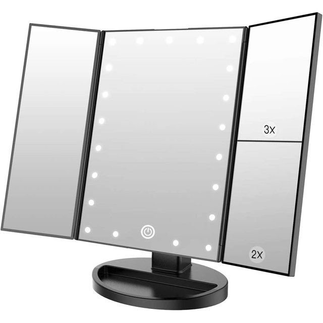 Miroir de Maquillage Vanity x/x/x Miroir de Maquillage TriFold avec Lumières LED et Écran Tactile Réglable Miroir Éclairé Miroirs de Maquillage pour Femmes