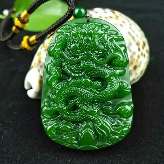 GKNET Chinese Traditional Green Jade Dragon Pendant Necklace Jadeite Delicate Jewelry Amulet