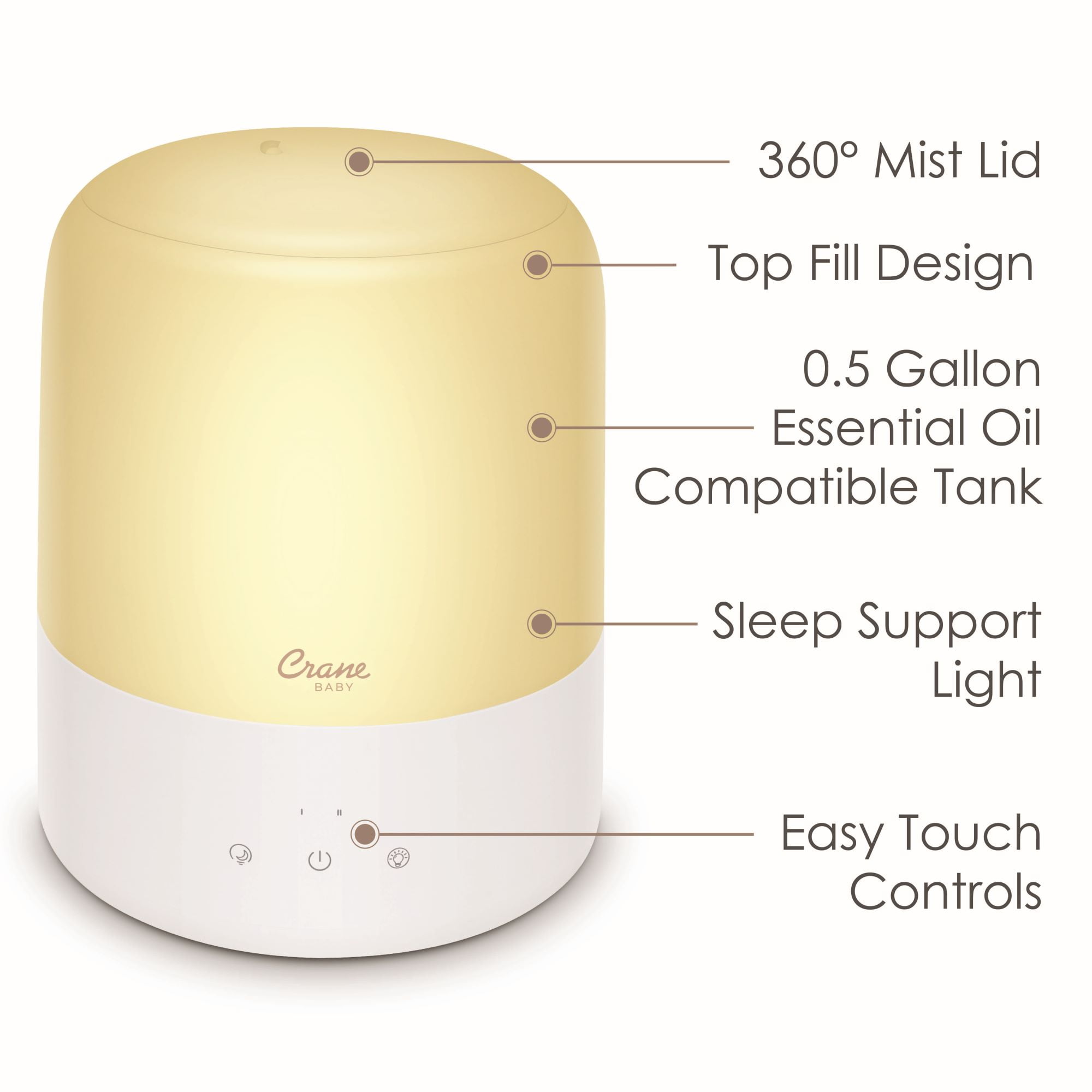3-in-1 Compact Humidifier for Baby Nursery | 0.5 Gallon with Sleep Support Light & Aroma Diffuser