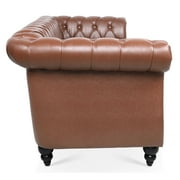 3 Seater Chesterfield Faux Leather Sofa, Button Tufted Couch With Nailhead Trim Rolled Arms for Living Room Office
