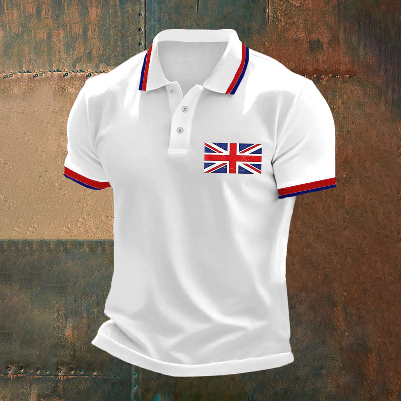 SONXAHE Men's Union Jack Flag Graphic Polo Shirt Short-Sleeve