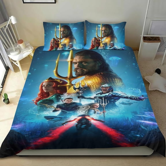 Aquaman Themed Bed Sheet Set Three Piece Set 53x79 In ches Comfortable And Skin Friendly Unique Design Creating A Star Studded Night Home Decor Gifts For Family Friends fans