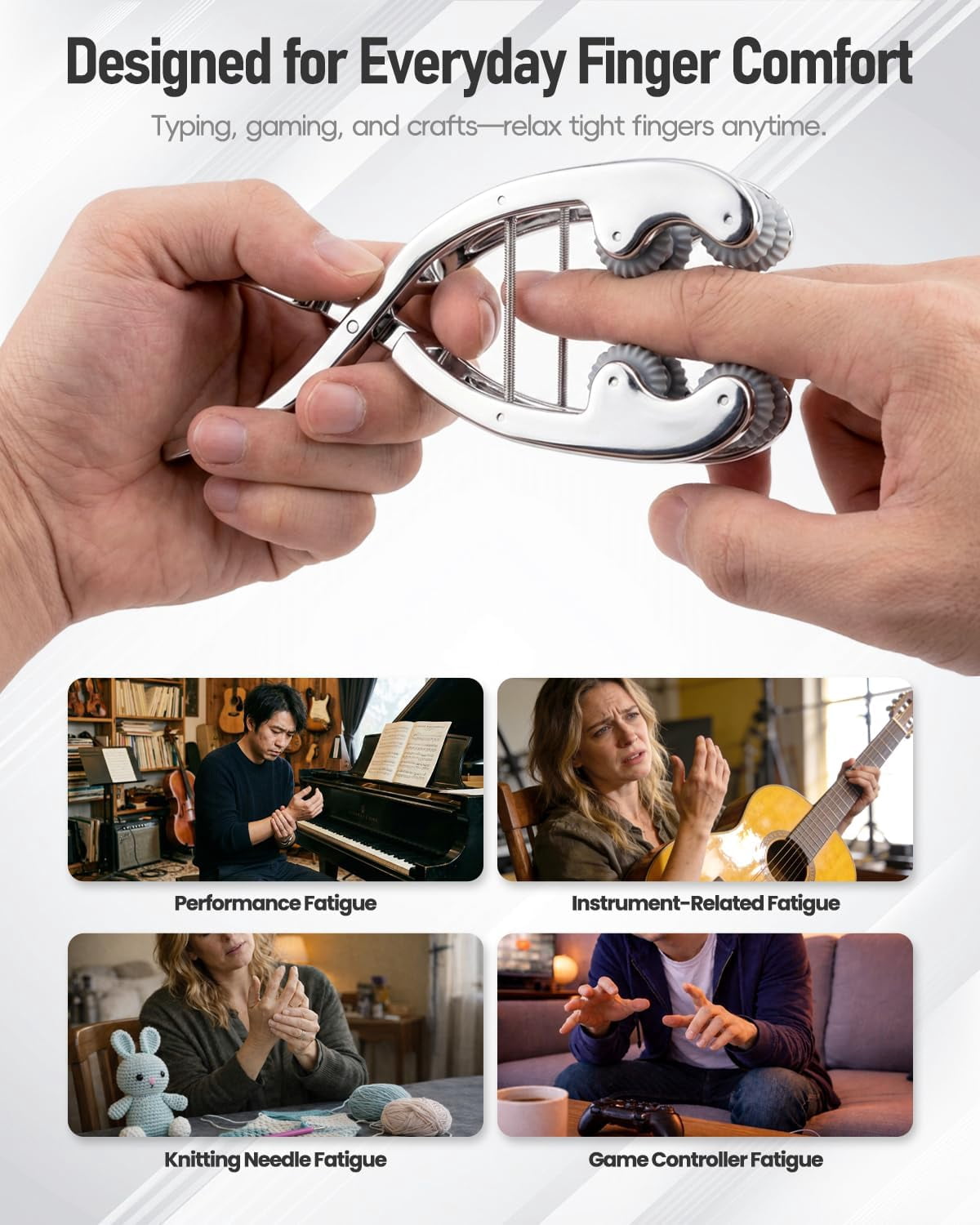 Stainless Steel Adjustable Finger Massage Roller for Knuckle & Palm, 2026 Updated Spring Lever Loaded Dual Roller Finger Massager Tool Manual Massage Roller for Trigger Finger Hand Fatigue Relief