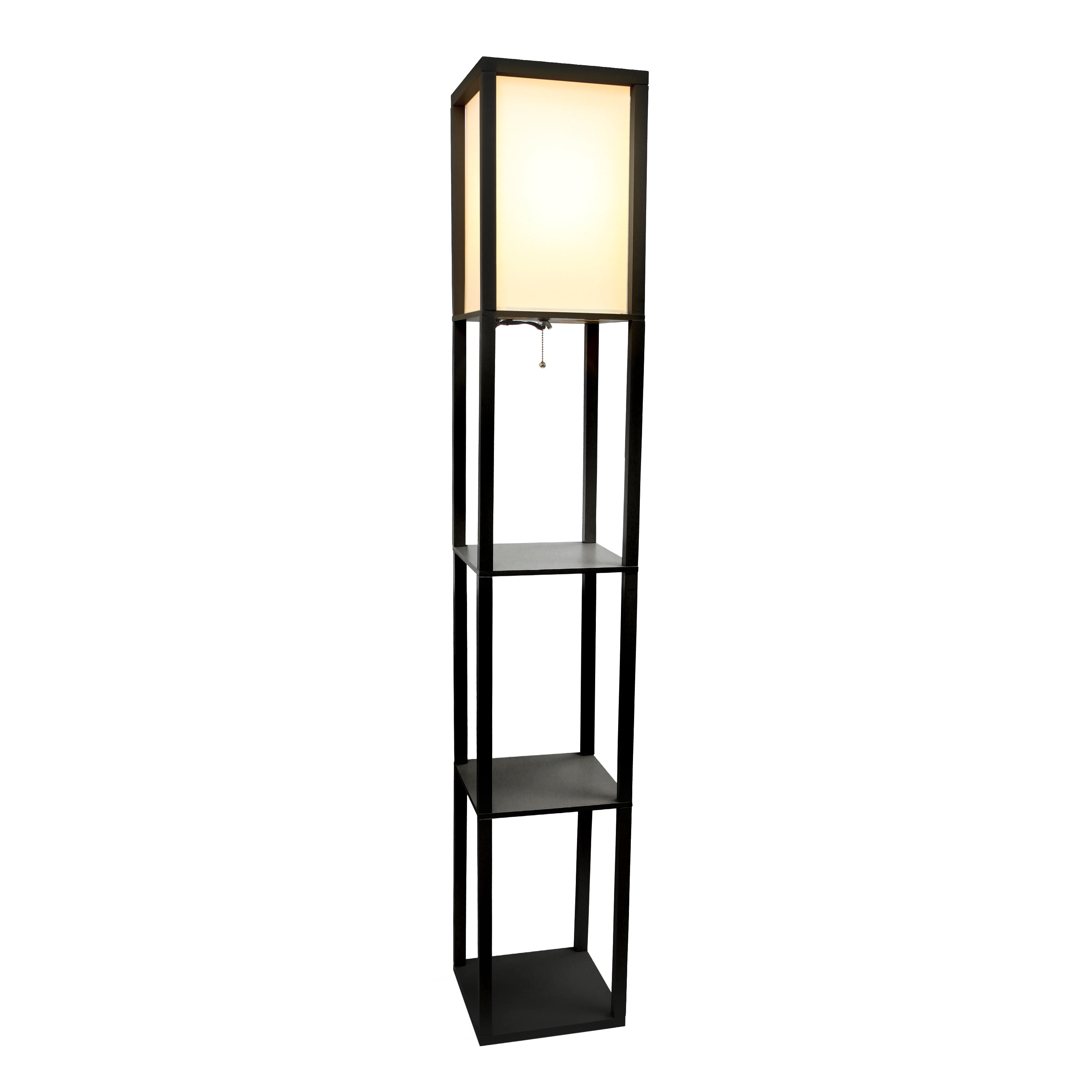 Lalia Home 62.5" 3-Shelf Column Storage Floor Lamp with Linen Shade and LED Bulb, Black