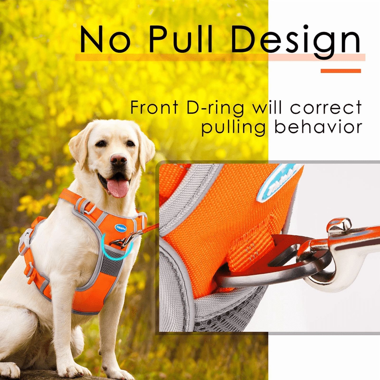 ThinkPet No Pull Harness Set Breathable Sport Harness with Handle - Reflective Padded Dog Safety Vest with Reflective Neon Dog Leash