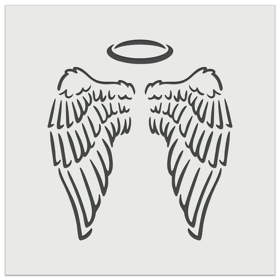 Folded Angel Wings with Halo Feathers DIY Cookie Wall Craft Stencil - 5.5 Inch