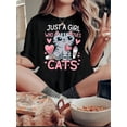 thumbnail image 1 of Camiseta elegante con estampado de corazón y gato rosa para mujer - Cuello redondo informal, manga corta, algodón elástico, lavable a máquina - Camiseta perfecta para el verano y el tiempo libre, 1 of 6