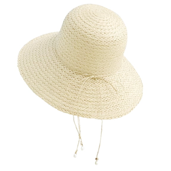 Women's Straw Hat, Vintage Style Wide Brim Boater and Fedora Sun Hat for Outdoor, Beach, Garden Wedding, and Summer Casual Style Beige