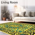 thumbnail image 2 of ODIKA 2'x3' Machine Washable Non-Slip Area Rug, Botanical Flourish with Ornate Leafy Swirls High Traffic Rug, Yellow, 539304, 2 of 7