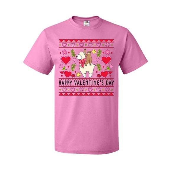 Inktastic Happy Valentine's Day Sloth and Llama Ugly Sweater Style T-Shirt