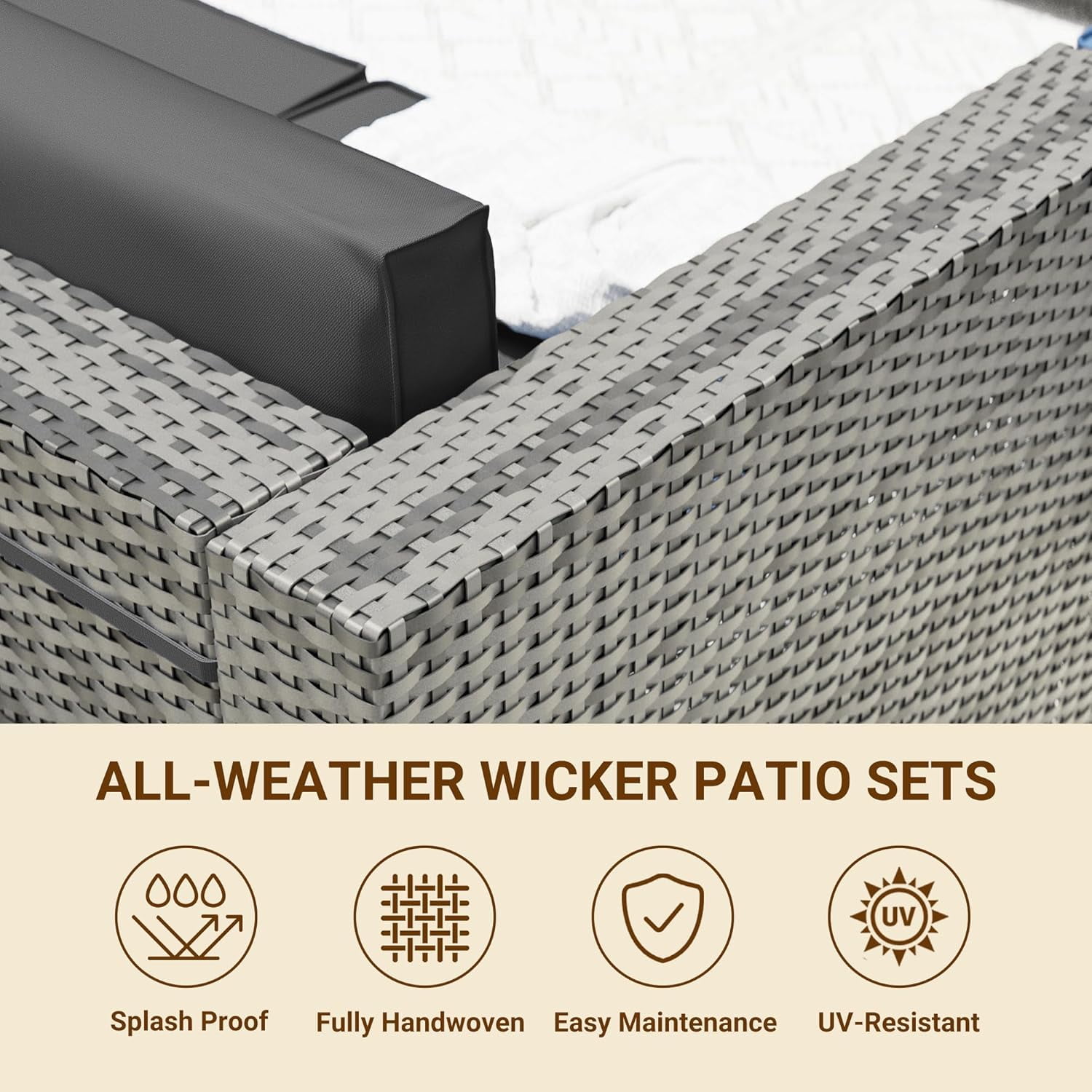 ELPOSUN Patio Furniture Set, 7-Piece Patio Furniture Set with Coffee Table & Waterproof Covers, All-Weather Wicker Outdoor Sectional for Backyard Balcony, Gray