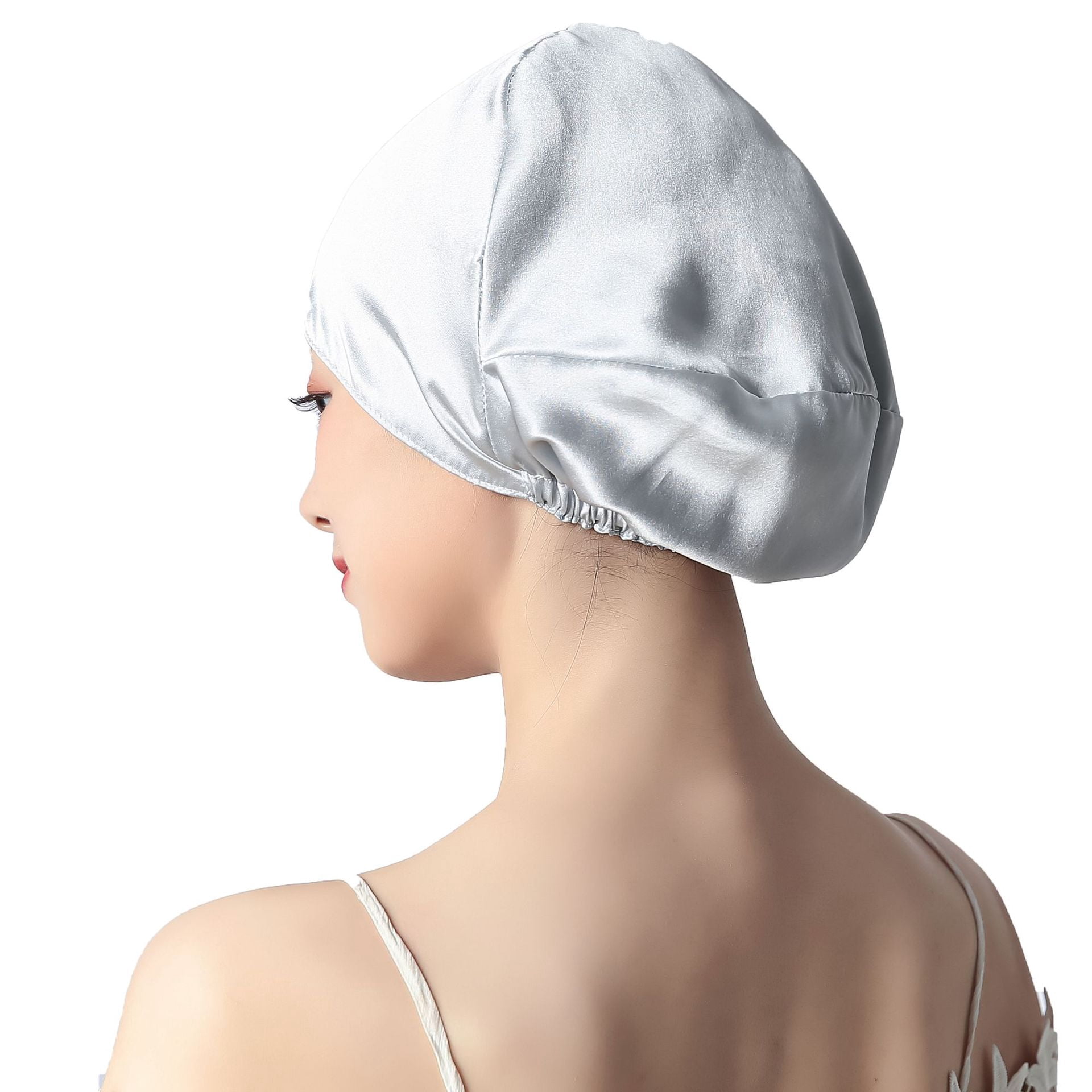 16MM 100% Real Silk Turban Bonnets,Female Double Layered Solid Sleeping Night Wrap Cap,For Curly Ladies