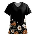 thumbnail image 2 of Garbnen Flower Print Womens Scrubs Top Workwear Plus Size Stretch V Neck Short Sleeve Shirts for Women Xmas Valentine's Day Holiday Prints Nurse Uniforms, 2 of 6