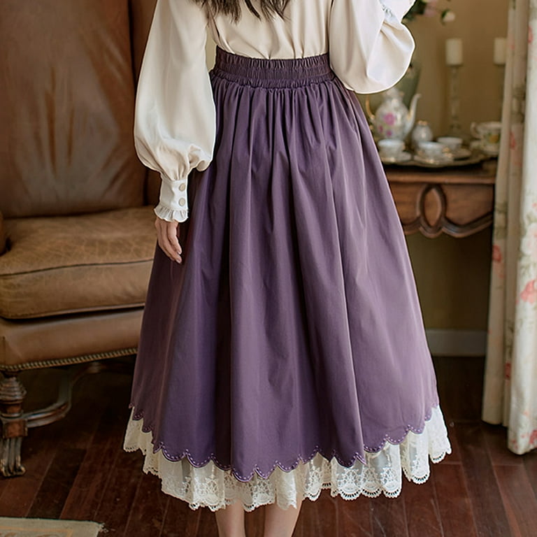 Vintage Long Skirt Women Summer High Waisted Lace Up Pleated Vintage Long Skirt Women Summer High Waisted Lace Up Pleated
