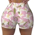 thumbnail image 2 of Lsque Lilies Flowers Pattern High Waisted Biker Shorts for Women-Tummy Control Fitness Athletic Workout Running Yoga Gym Shorts,Moisture-Wicking-Small, 2 of 9