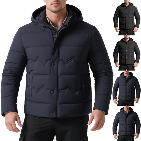 Txeol Men Outdoors Windproof Thickening Jacket Keep Warm Comfort Parka Winter Loose Coats with Removable Hood,Navy,XXL