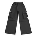 thumbnail image 3 of XIMIN Girls Baggy Cargo Pants Teens Kids Elastic Solid Color High Waist Loose Fit Floor Length Working Pants with Pockets Outdoor Streetwear Casual Comfortable (9-10 Years, Black), 3 of 6