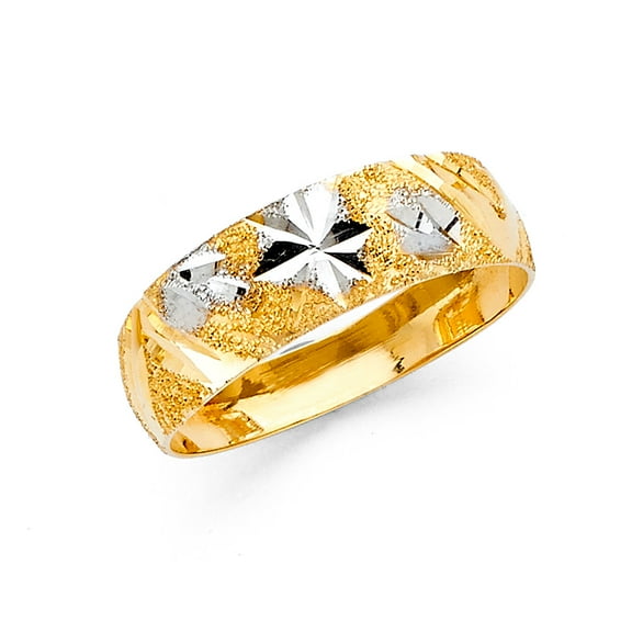 Wedding Ring Solid 14k Yellow White Gold Milgrain Band Tapered Diamond Cut Style Two Tone 6 mm Size 8