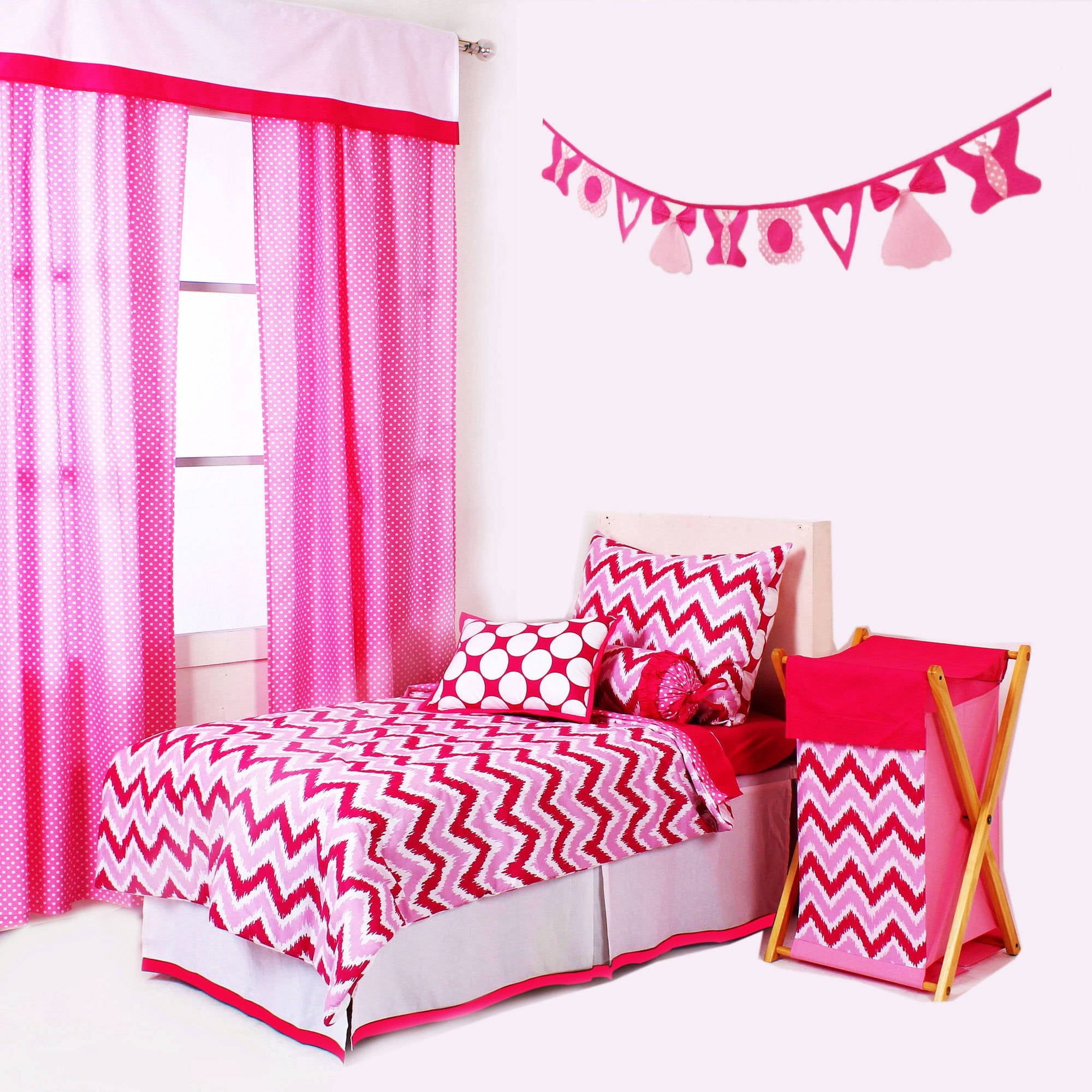 Bacati - MixNMatch Zigzag 3-Piece 100% Cotton Percale Toddler Sheet Set, Pink