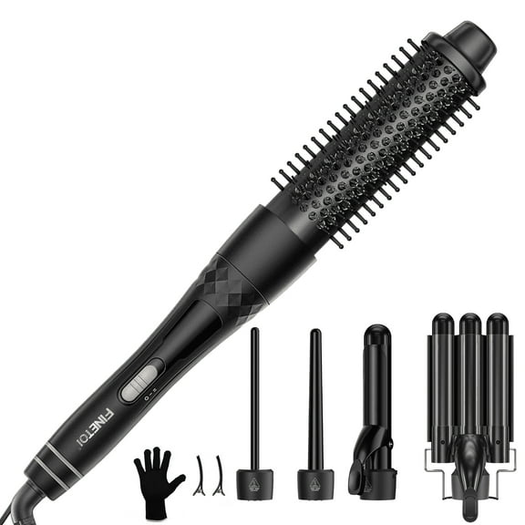 Curling Iron Set 5 in 1, FINETOL Curling Wand Set with Thermal Brush and 4 Interchangeable Ceramic Curling Wand(0.35"-1.25")