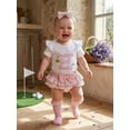 thumbnail image 3 of BemeyourBBs Newborn Baby Girl Golf Outfits Infant Baby Girls Summer Clothes Daddy's Little Golf Buddy Letters Print Short Sleeve Romper Tiered Ruffled Shorts Skirt Set Headband Long Socks, 3 of 9