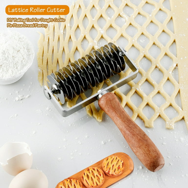 DENVDENCY 7.5-In Stainless Steel Lattice Dough Cutter, Dough Lattice Roller  Cutter with Wood Handle