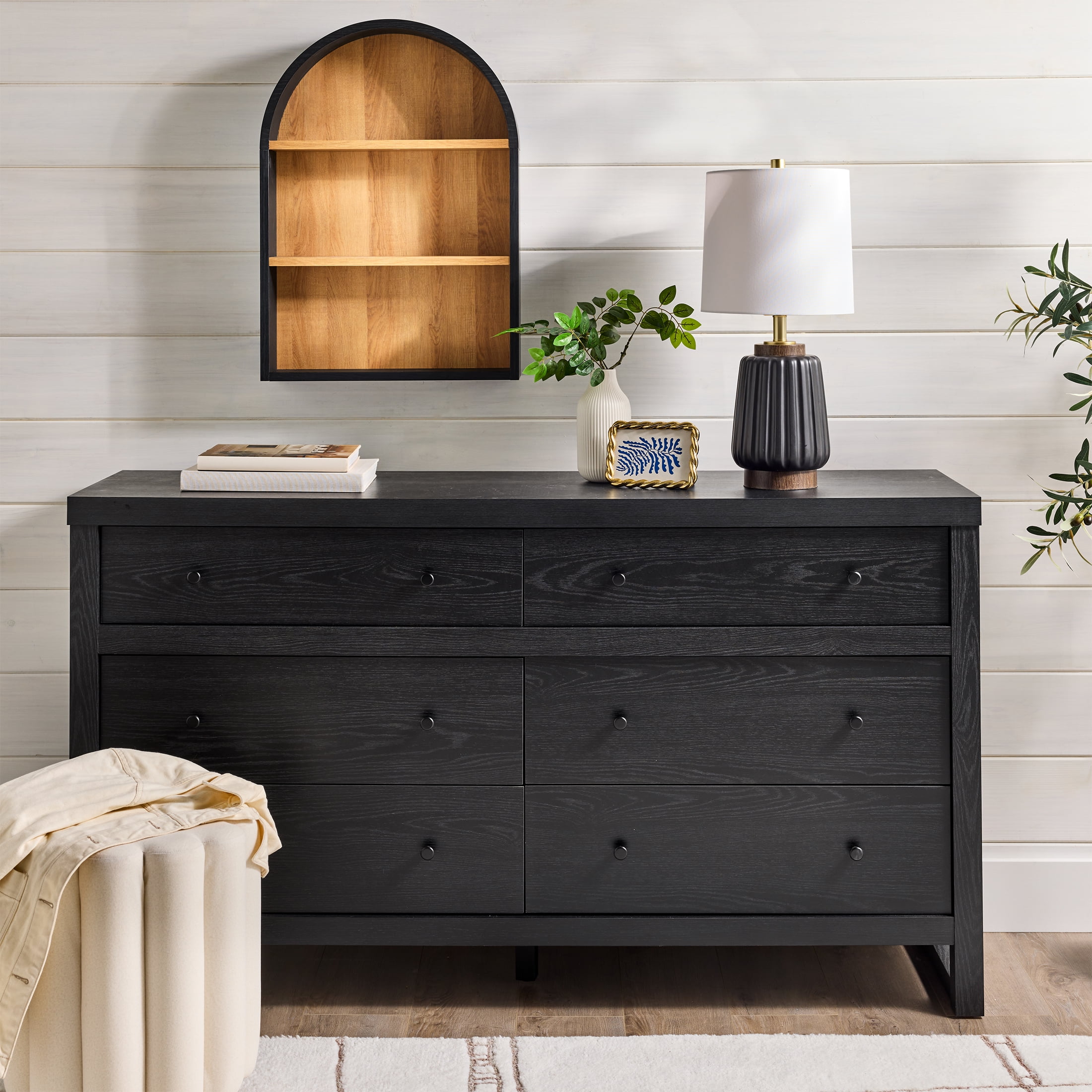Better Homes & Gardens 20-Inch Arch Floating Shelf in Black Wood and Light Honey Finish